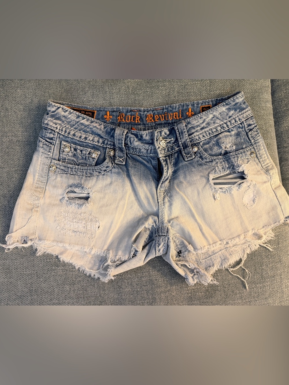 Rock Revival Size 28 Distressed Acid Wash Denim Shorts